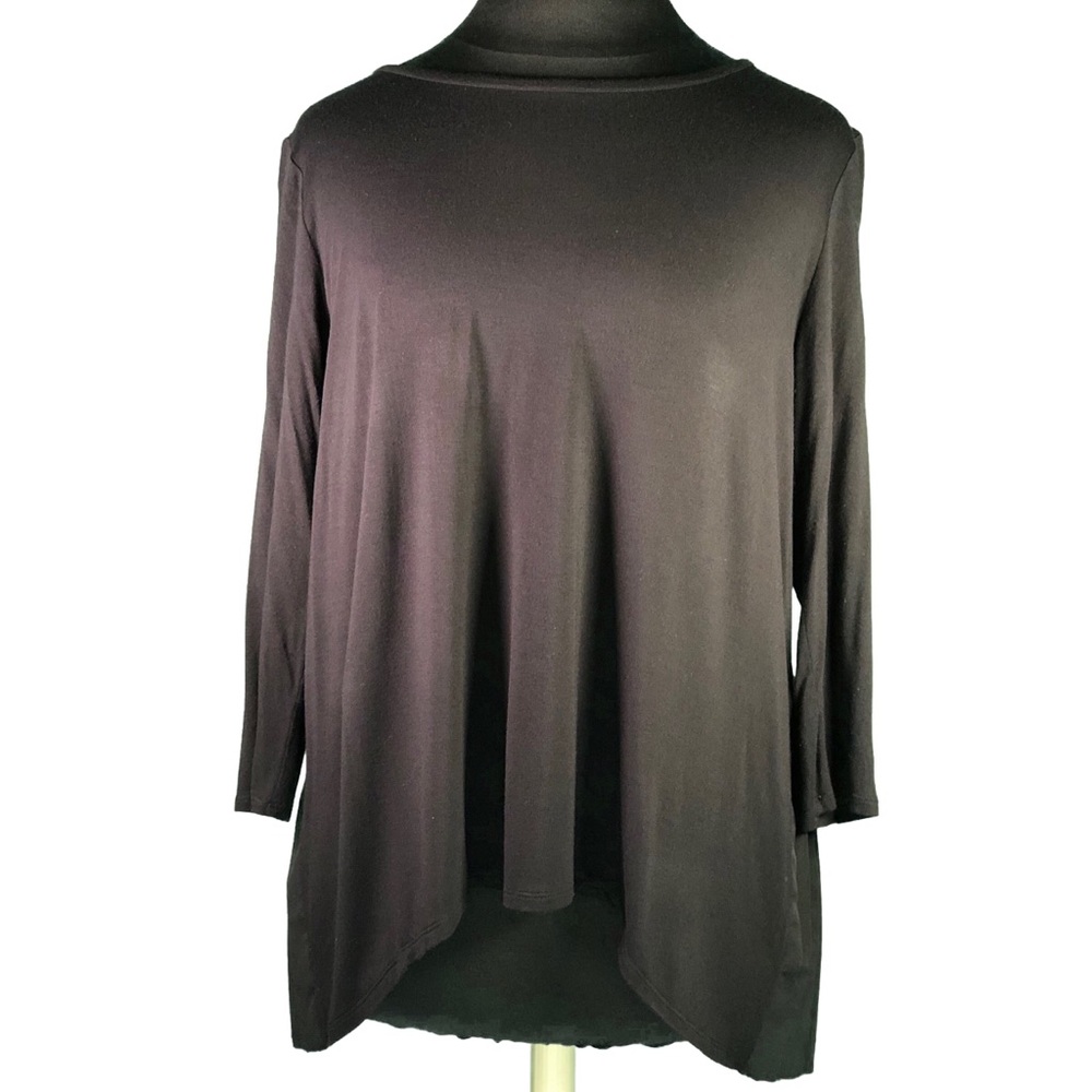 Chaus Long Sleeve Pleated Chiffon Back Knit Blouse